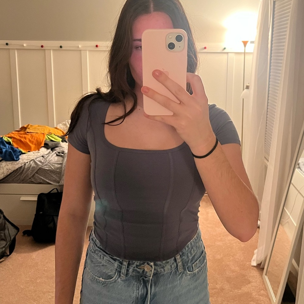 Dark Grey Stretchy Corset Style T Shirt